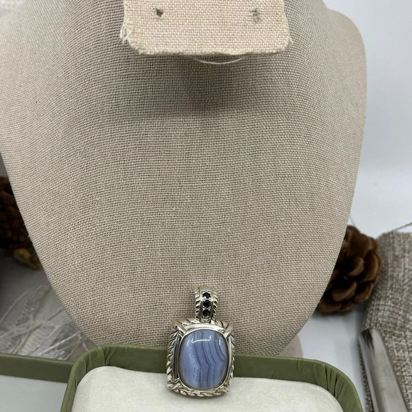 Vintage Judith Ripka Sterling Silver Pendant - Blue Lace Agate Gemstone Enhancer - Picture 12 of 16